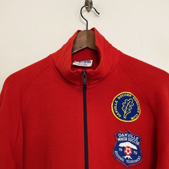Vintage Sweater Mens XL Red Blue Full Zip Track Jacket 70s Soccer Coach Patches - Picture 3 of 14